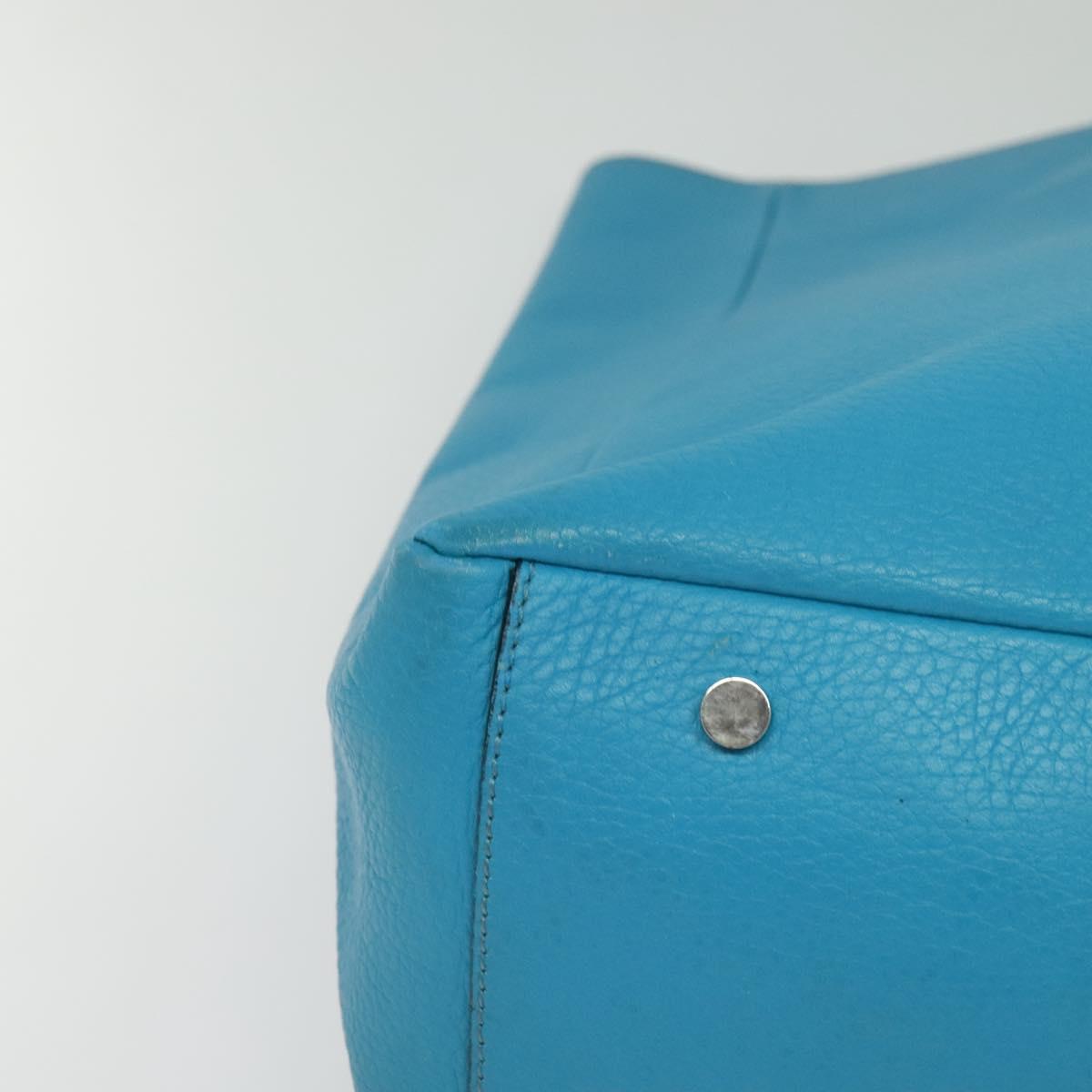 BURBERRY Tote Bag Leather Blue Silver Auth bs24752