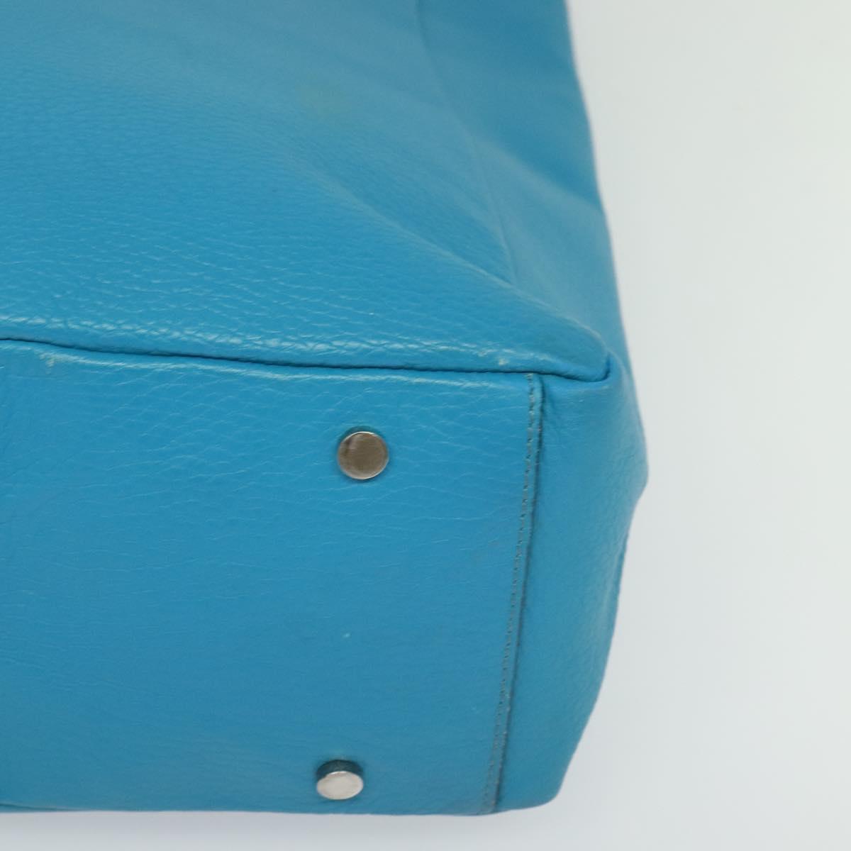 BURBERRY Tote Bag Leather Blue Silver Auth bs24752