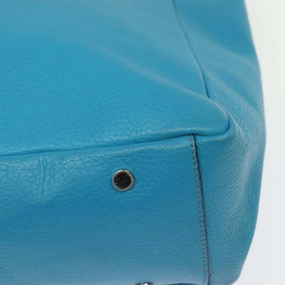 BURBERRY Tote Bag Leather Blue Silver Auth bs24752