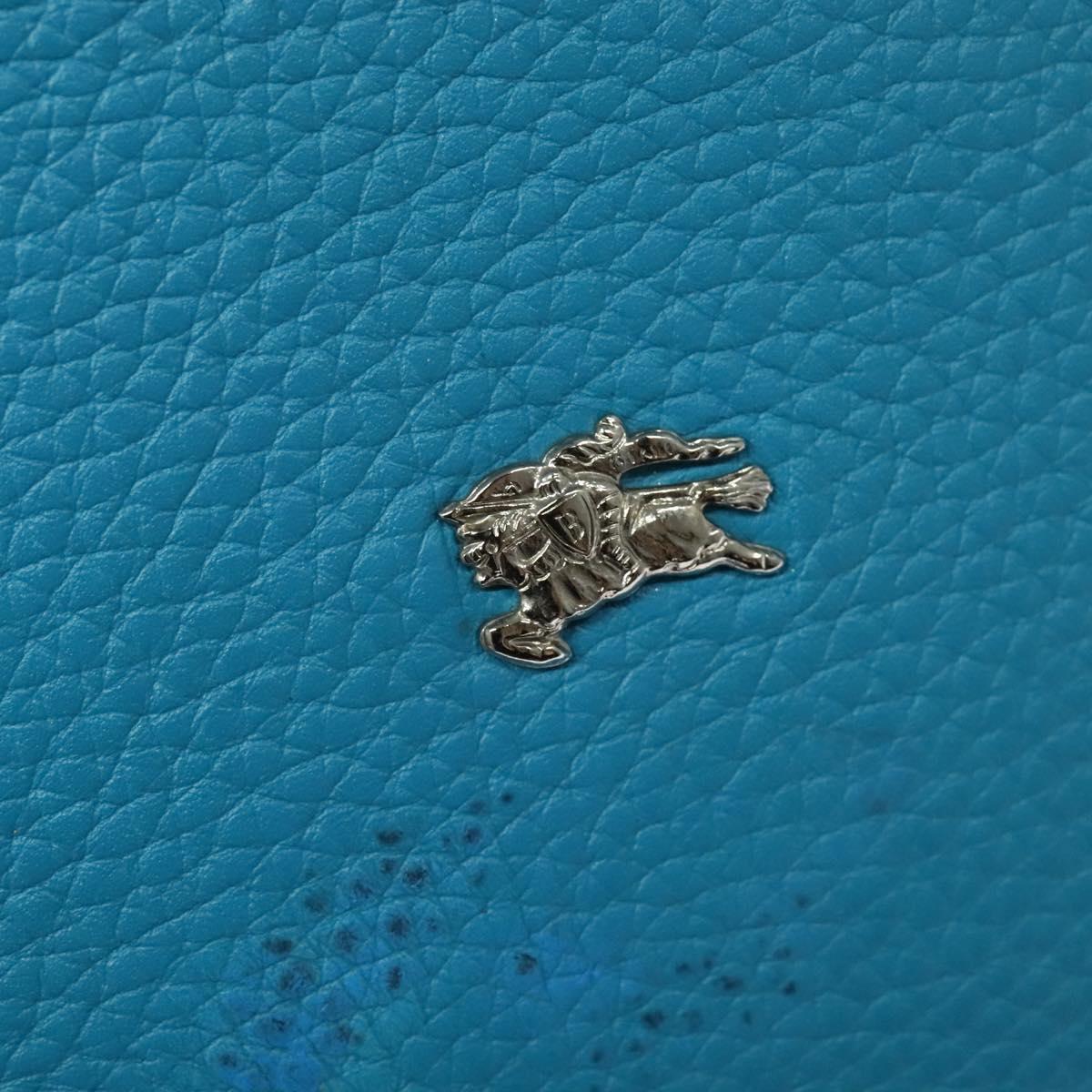 BURBERRY Tote Bag Leather Blue Silver Auth bs24752