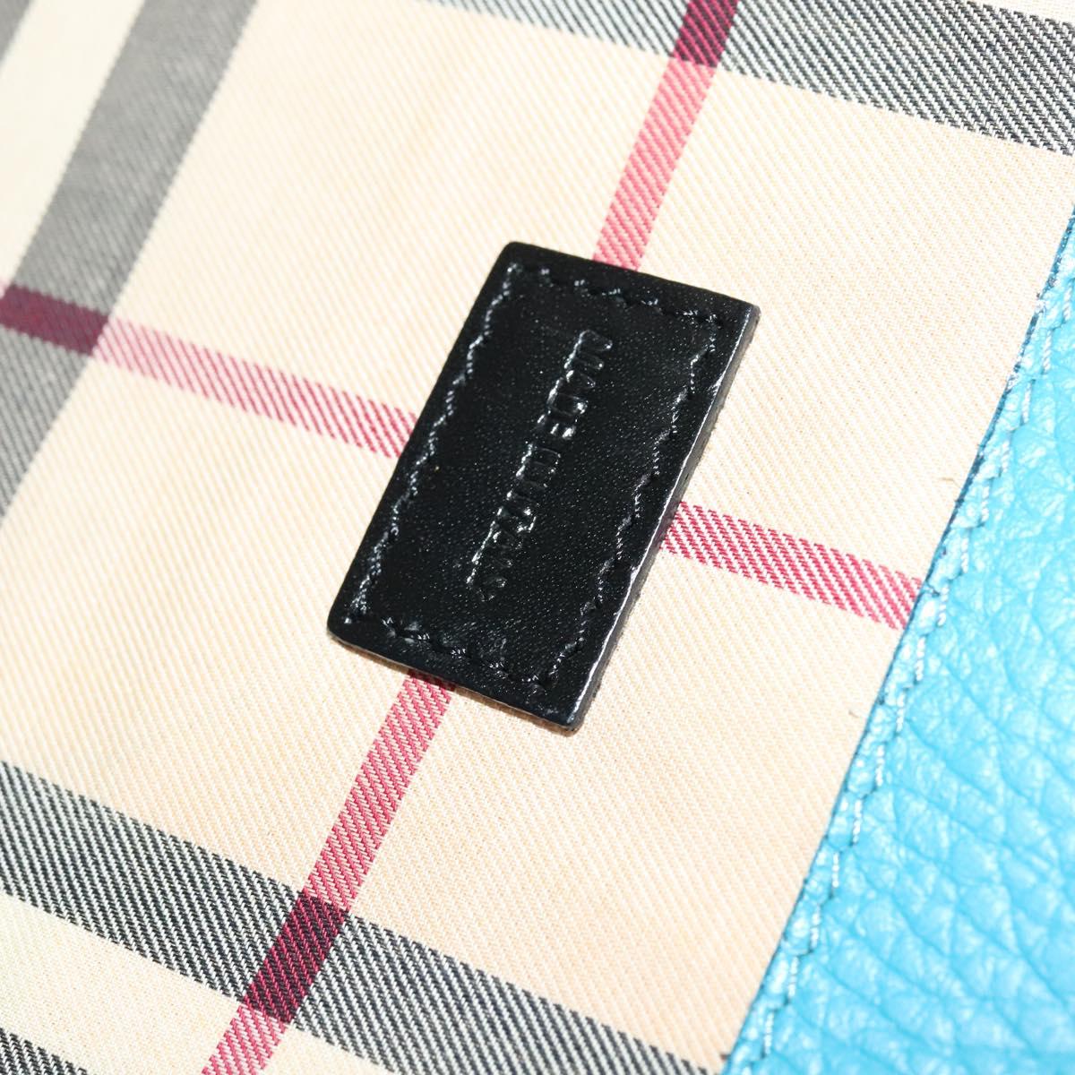 BURBERRY Tote Bag Leather Blue Silver Auth bs24752