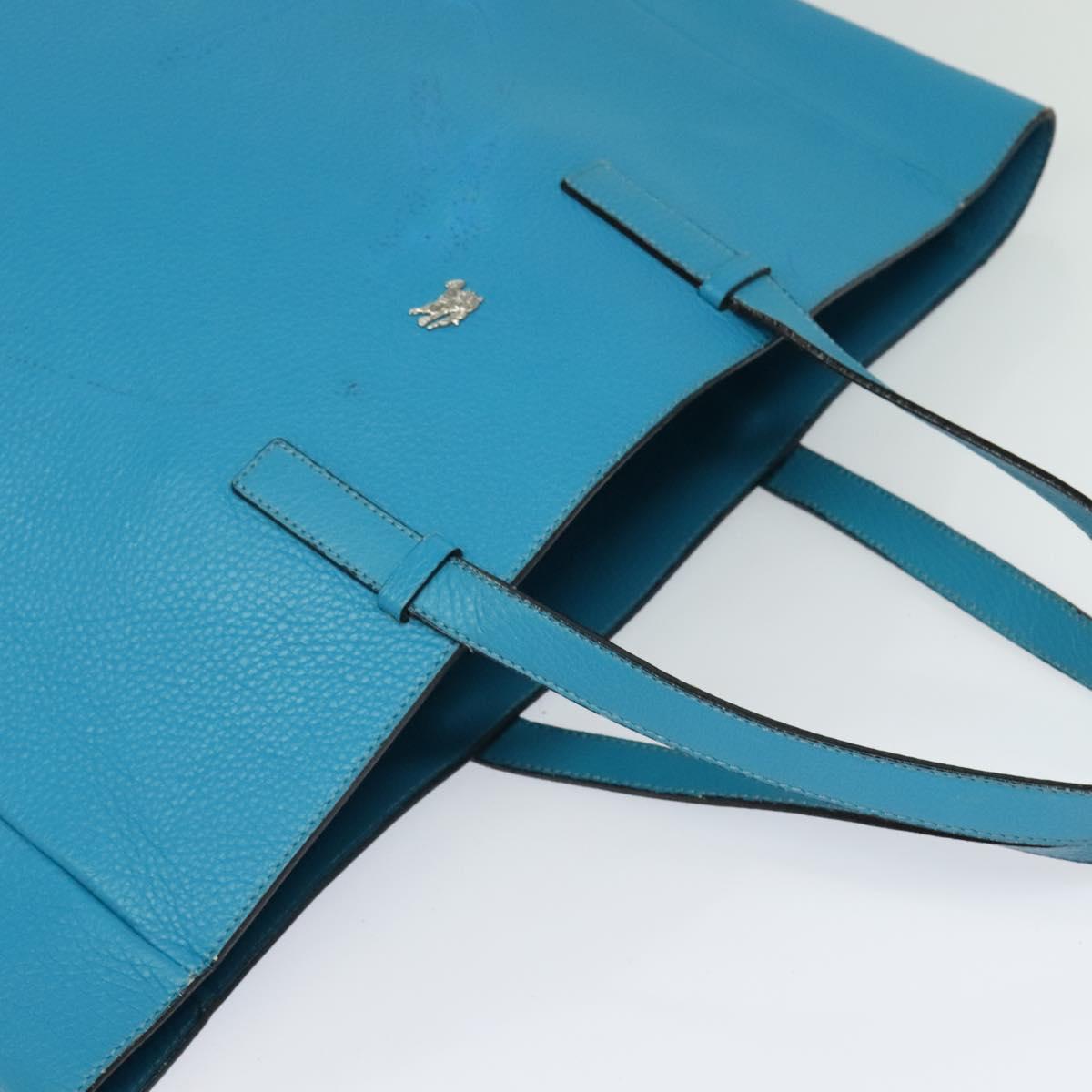 BURBERRY Tote Bag Leather Blue Silver Auth bs24752