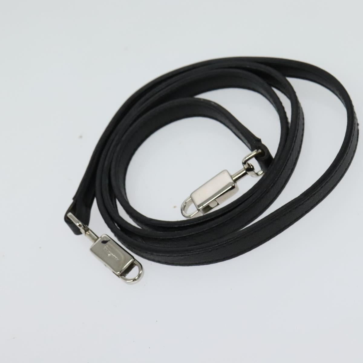 Salvatore Ferragamo Vanity Pouch Leather Black Silver Auth bs24755