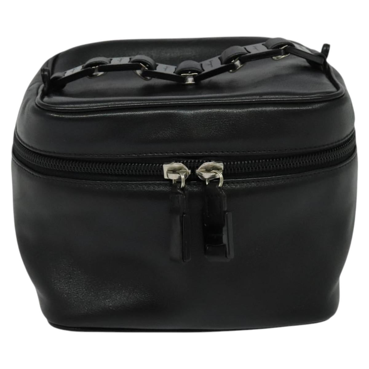 Salvatore Ferragamo Vanity Pouch Leather Black Silver Auth bs24755