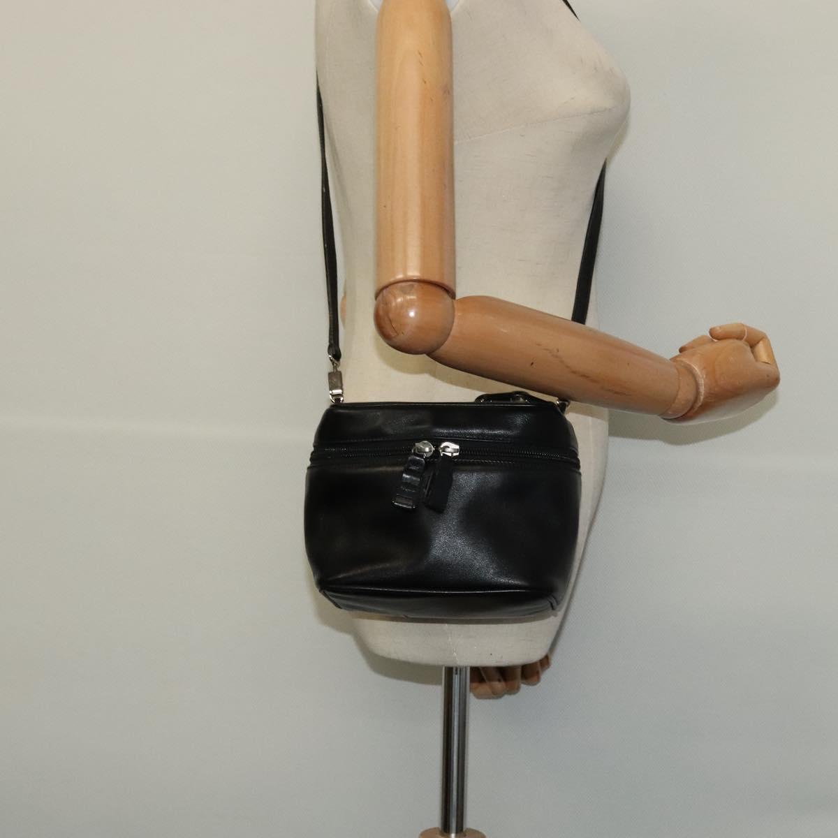 Salvatore Ferragamo Vanity Pouch Leather Black Silver Auth bs24755