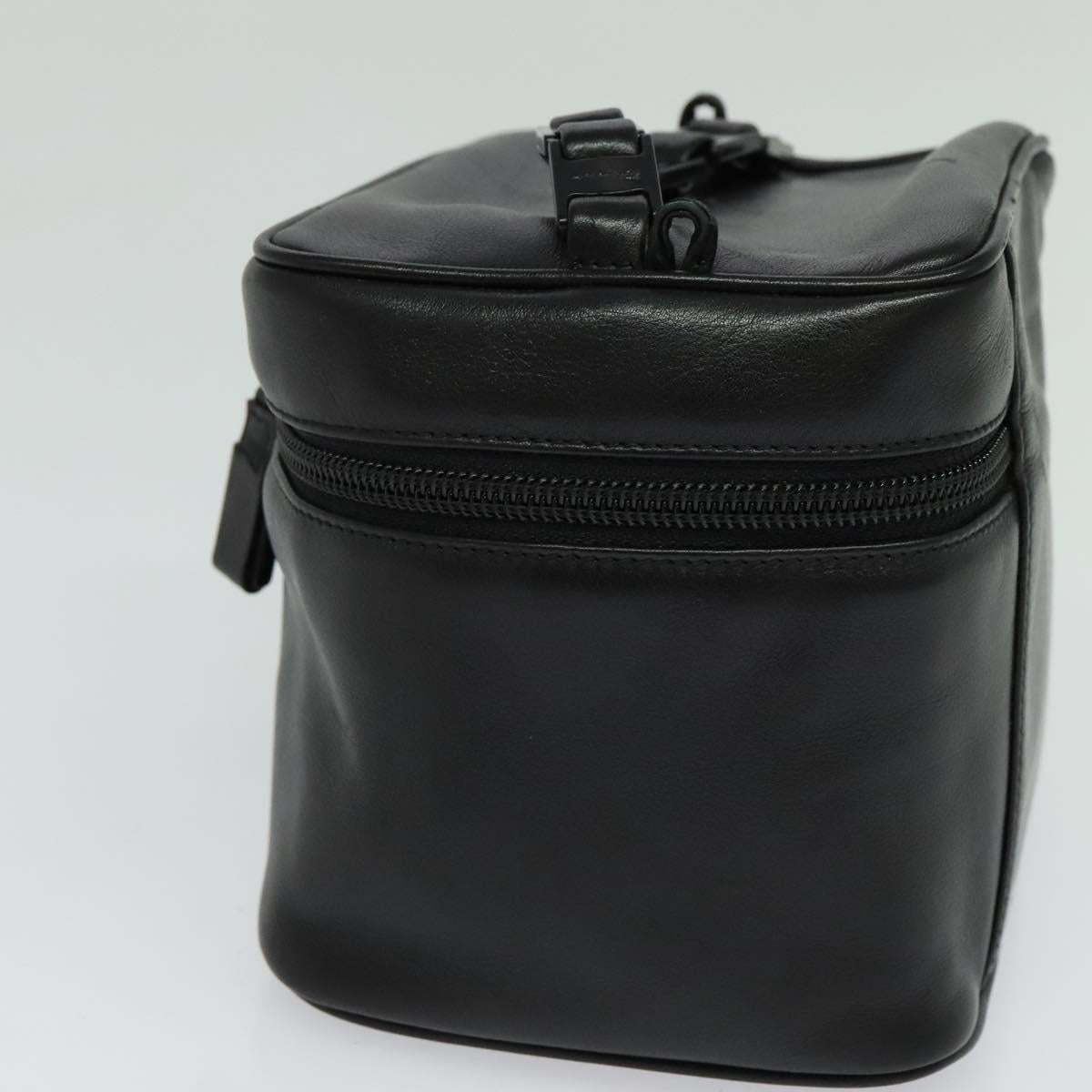 Salvatore Ferragamo Vanity Pouch Leather Black Silver Auth bs24755