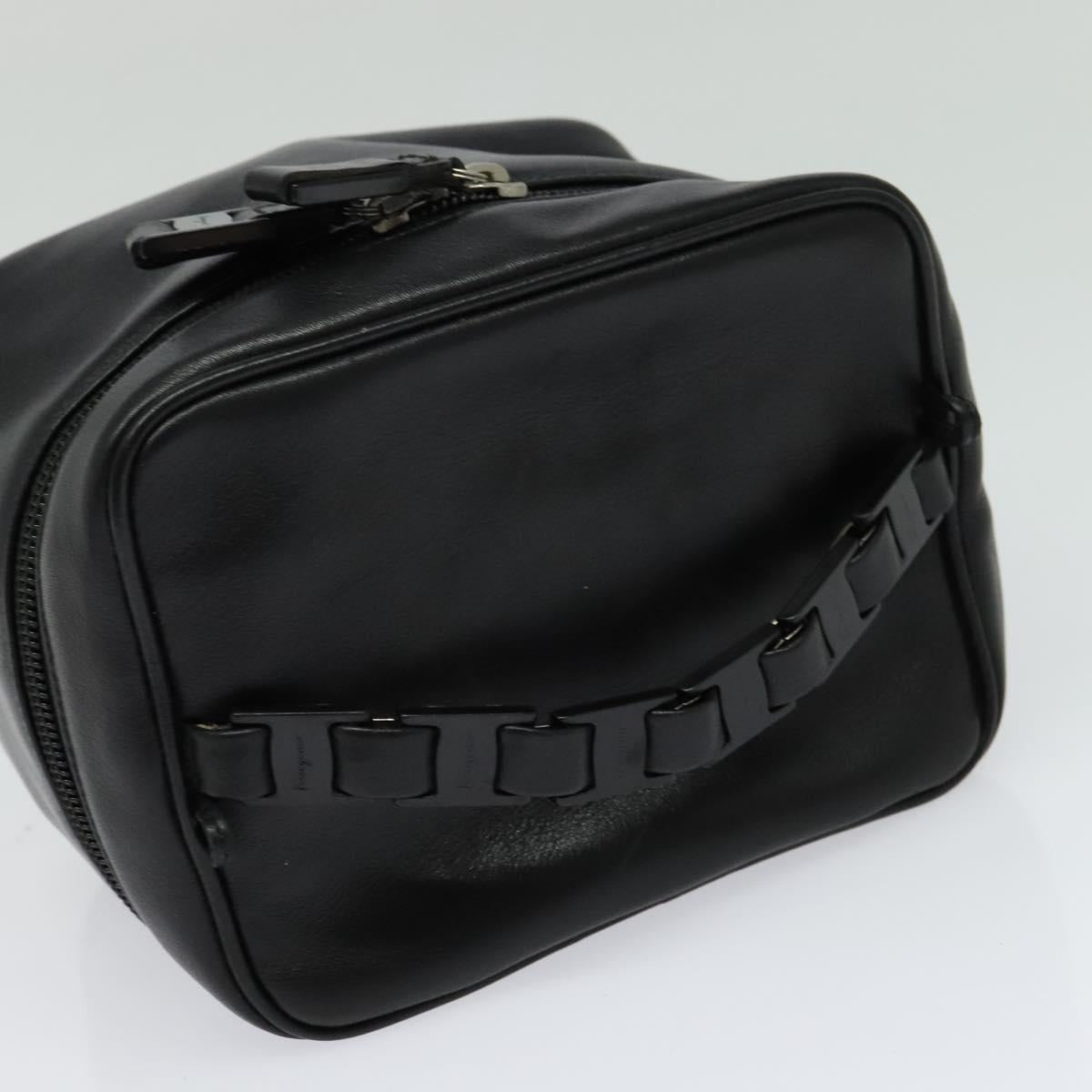 Salvatore Ferragamo Vanity Pouch Leather Black Silver Auth bs24755