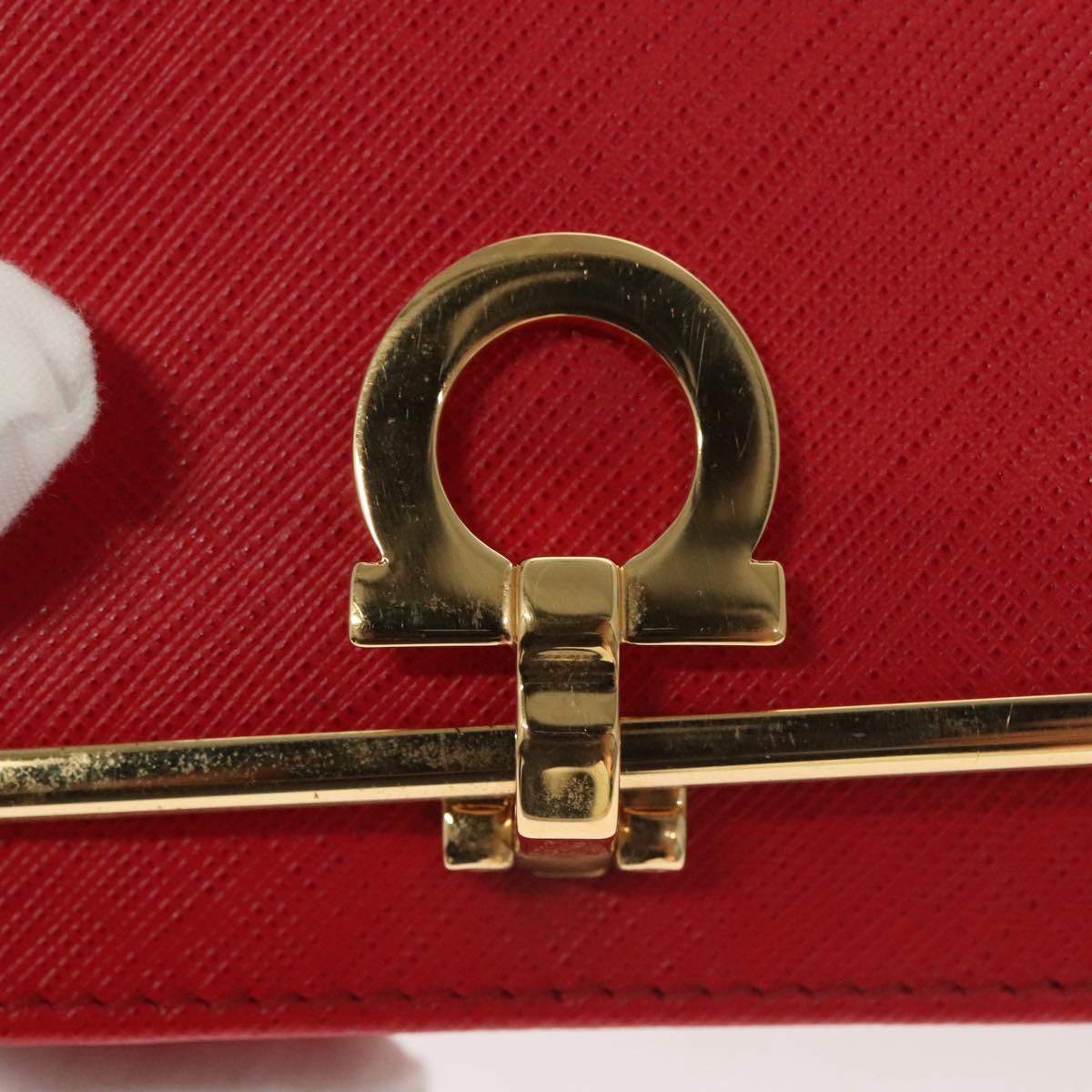 Salvatore Ferragamo Gancini Card Case Leather Red Gold Auth bs24757
