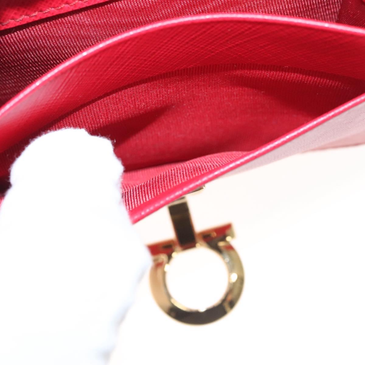 Salvatore Ferragamo Gancini Card Case Leather Red Gold Auth bs24757