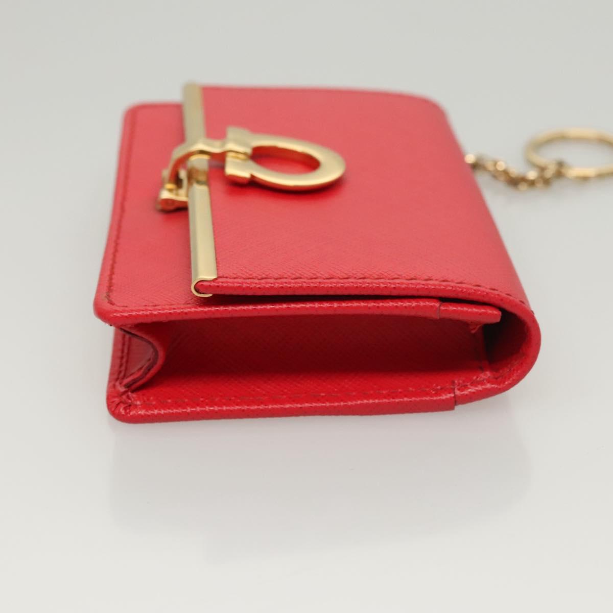 Salvatore Ferragamo Gancini Card Case Leather Red Gold Auth bs24757