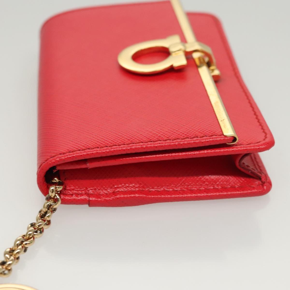 Salvatore Ferragamo Gancini Card Case Leather Red Gold Auth bs24757