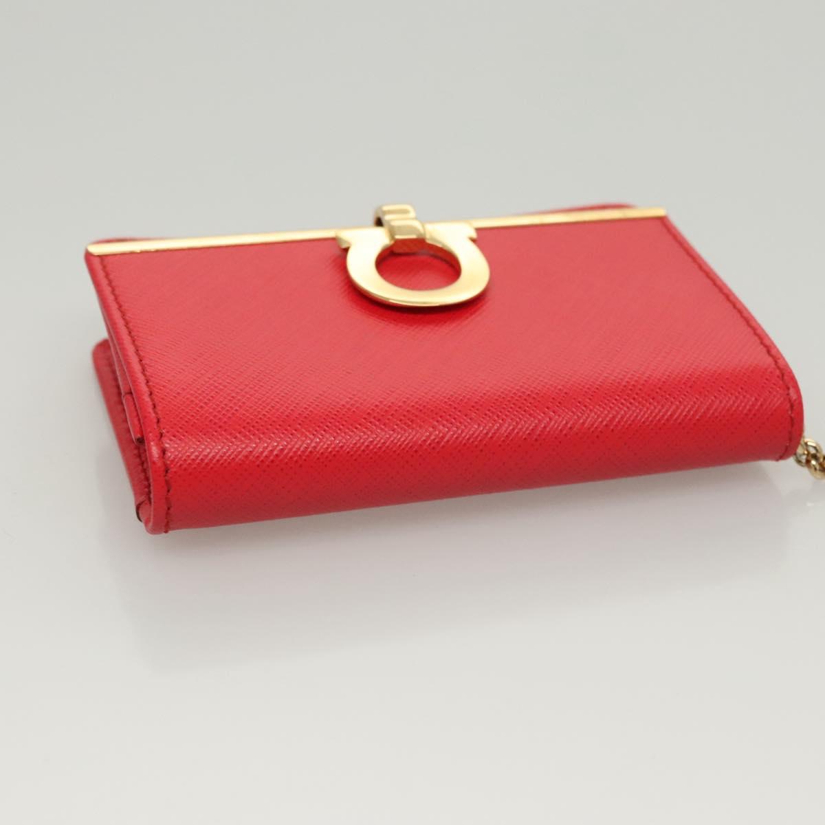 Salvatore Ferragamo Gancini Card Case Leather Red Gold Auth bs24757