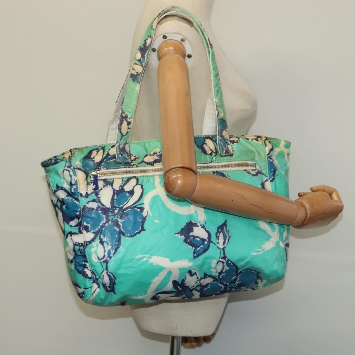 CHANEL Tote Bag Nylon Green Silver CC Auth bs24762