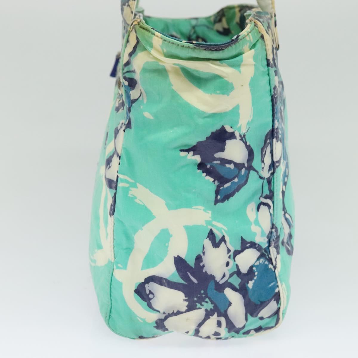 CHANEL Tote Bag Nylon Green Silver CC Auth bs24762