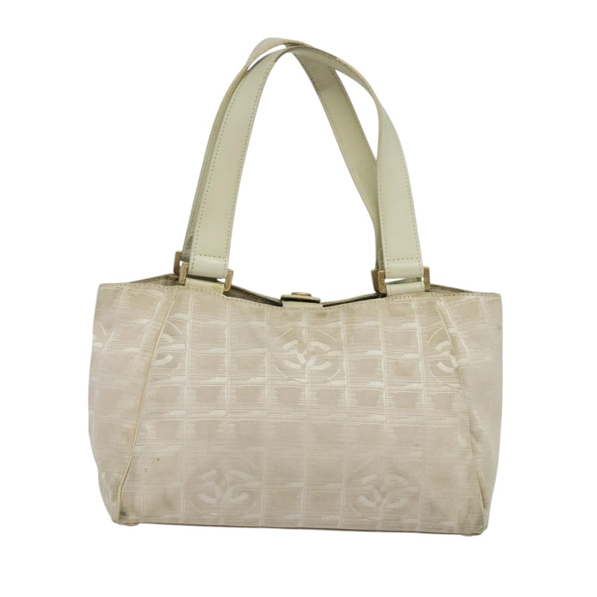 CHANEL New Travel Line Hand Bag Nylon Beige CC Auth bs24763