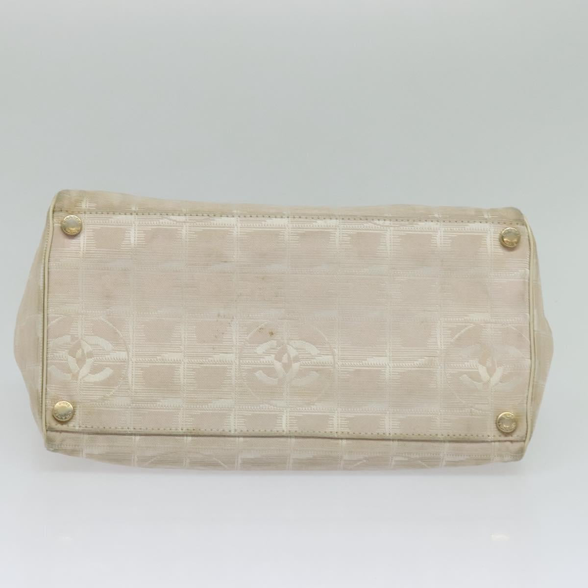 CHANEL New Travel Line Hand Bag Nylon Beige CC Auth bs24763