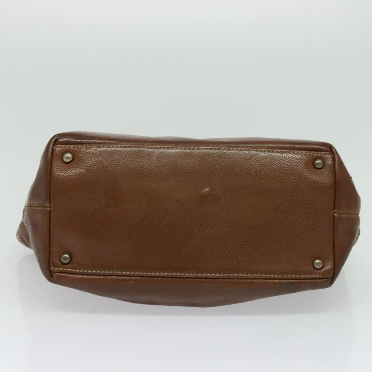 CHANEL Calf Skin Tote Bag Brown CC Auth bs24764