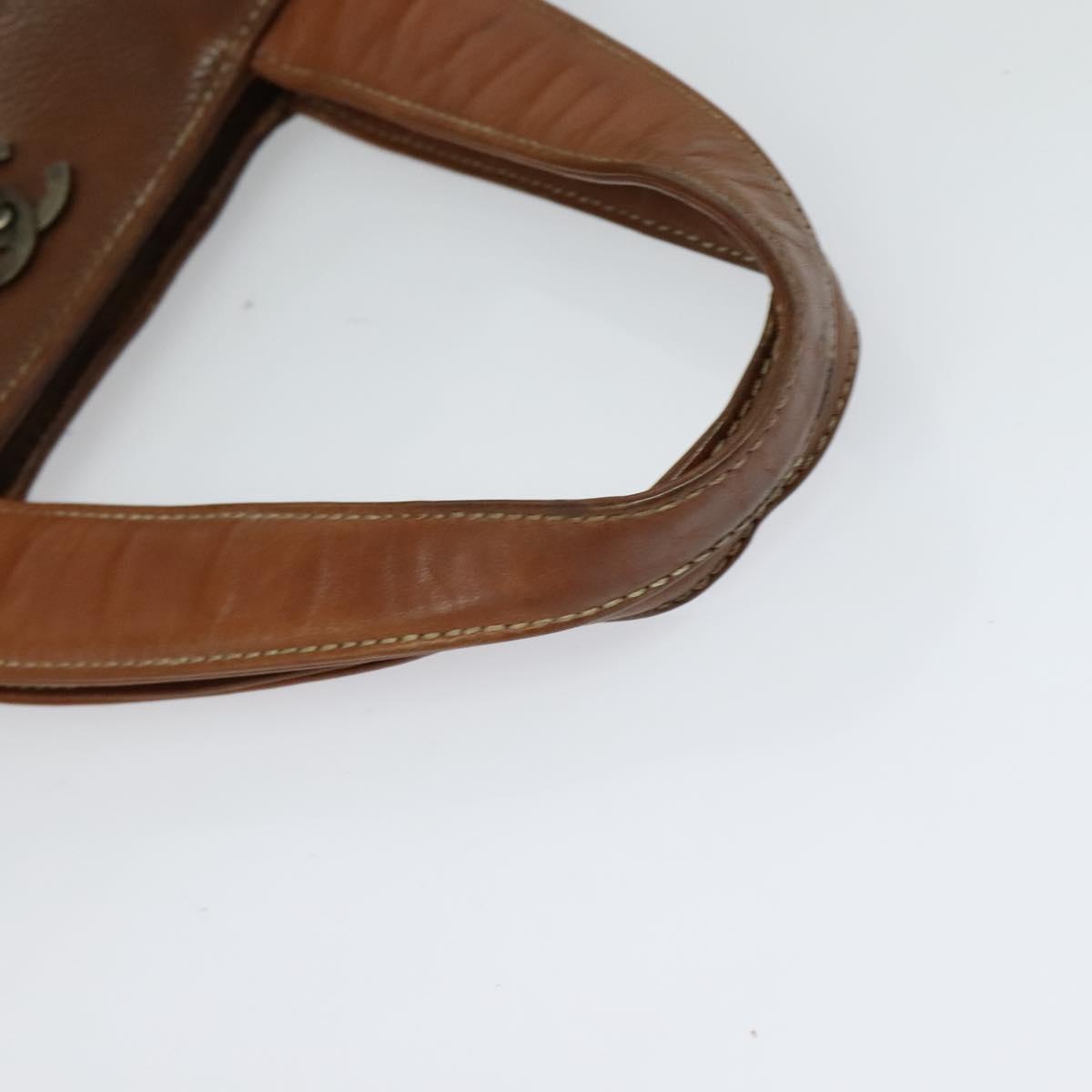CHANEL Calf Skin Tote Bag Brown CC Auth bs24764
