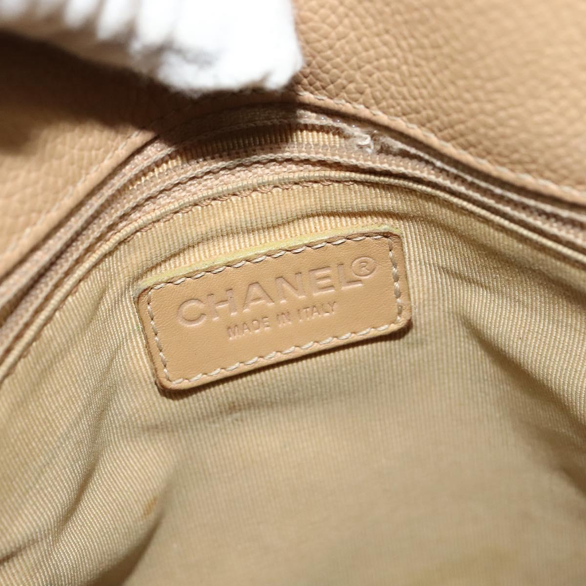 CHANEL Tote Bag Caviar Skin Beige Gold CC Auth bs24765