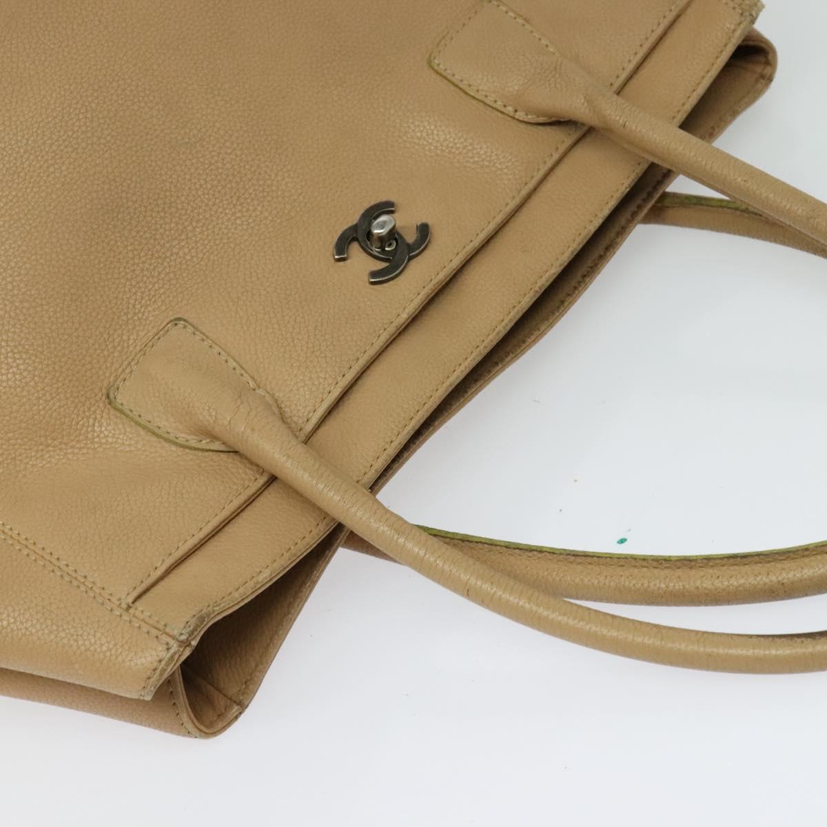 CHANEL Tote Bag Caviar Skin Beige Gold CC Auth bs24765