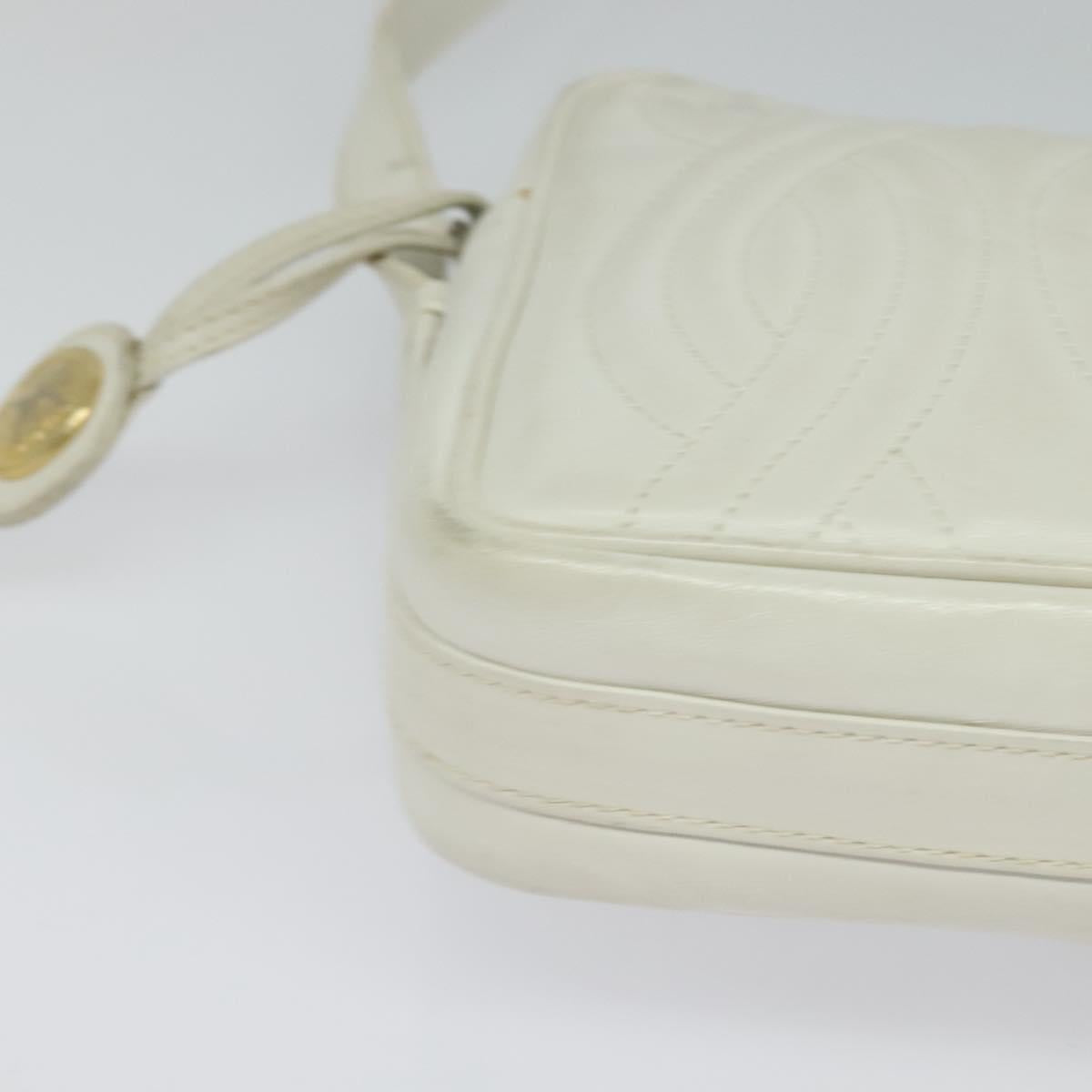 FENDI Shoulder Bag Leather White Silver Auth bs24774
