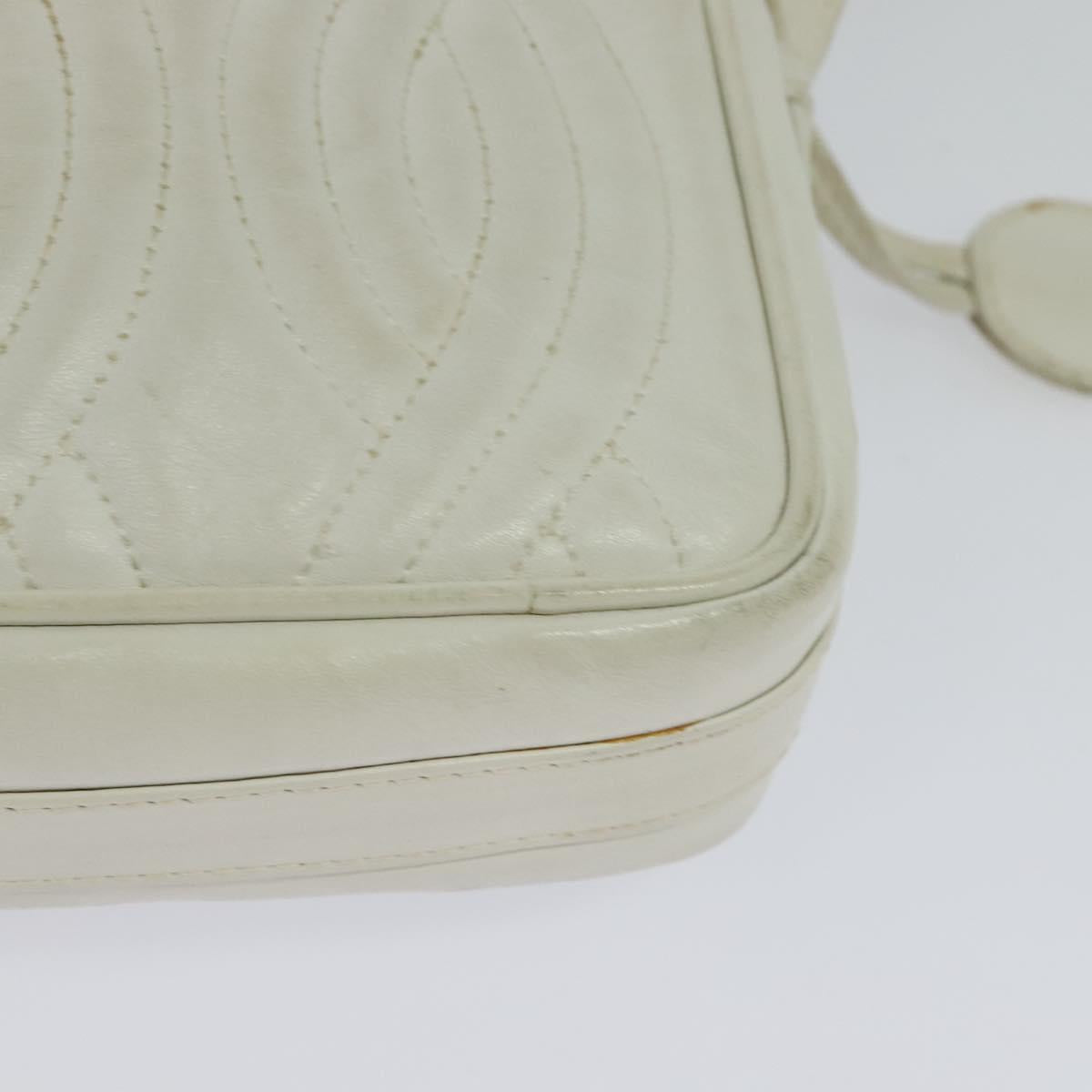 FENDI Shoulder Bag Leather White Silver Auth bs24774