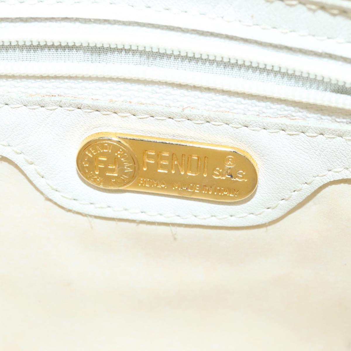 FENDI Shoulder Bag Leather White Silver Auth bs24774
