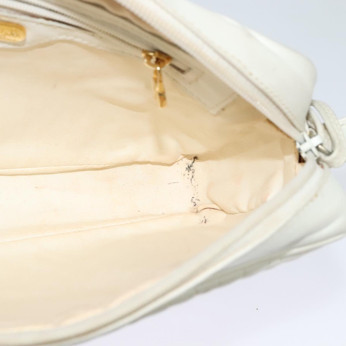 FENDI Shoulder Bag Leather White Silver Auth bs24774