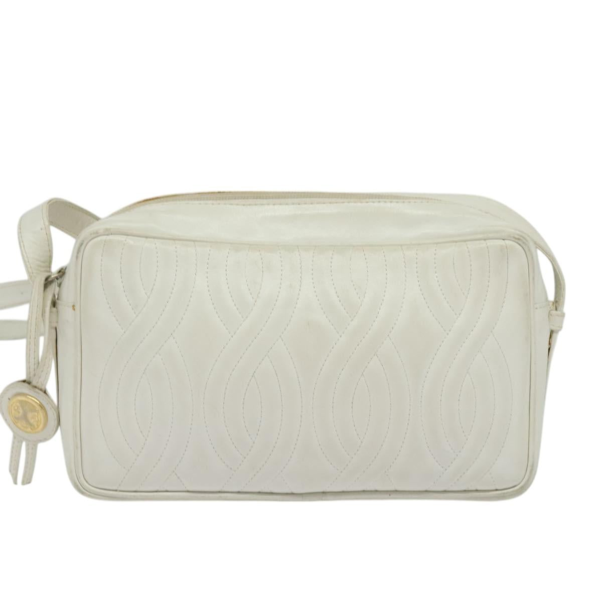 FENDI Shoulder Bag Leather White Silver Auth bs24774