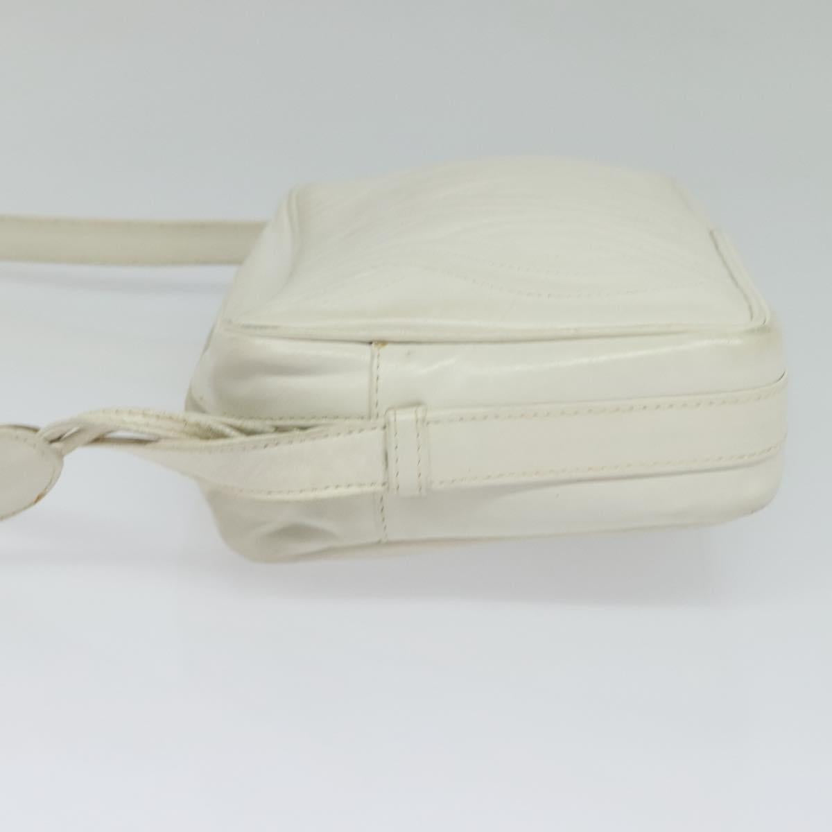 FENDI Shoulder Bag Leather White Silver Auth bs24774