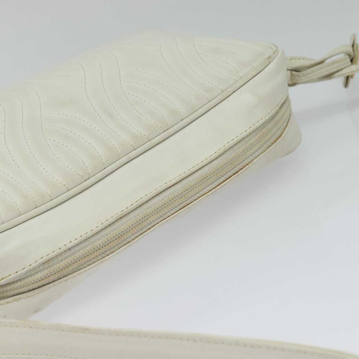 FENDI Shoulder Bag Leather White Silver Auth bs24774