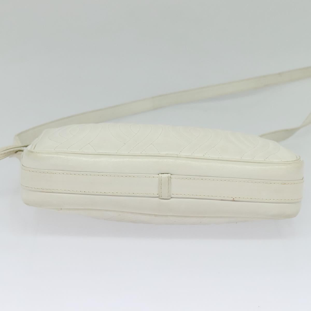 FENDI Shoulder Bag Leather White Silver Auth bs24774