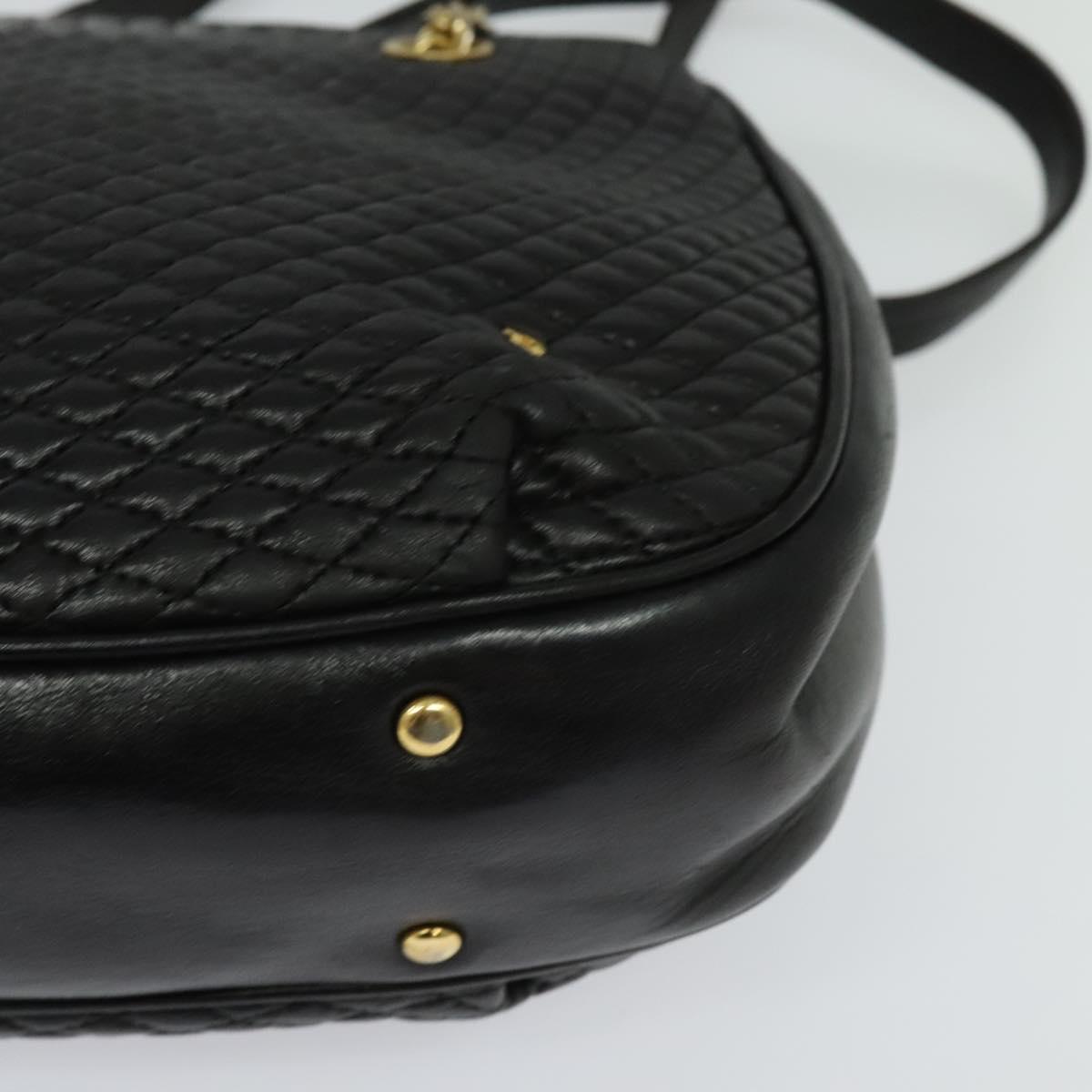 BALLY Chain Shoulder Bag Leather Black Gold Auth bs24787