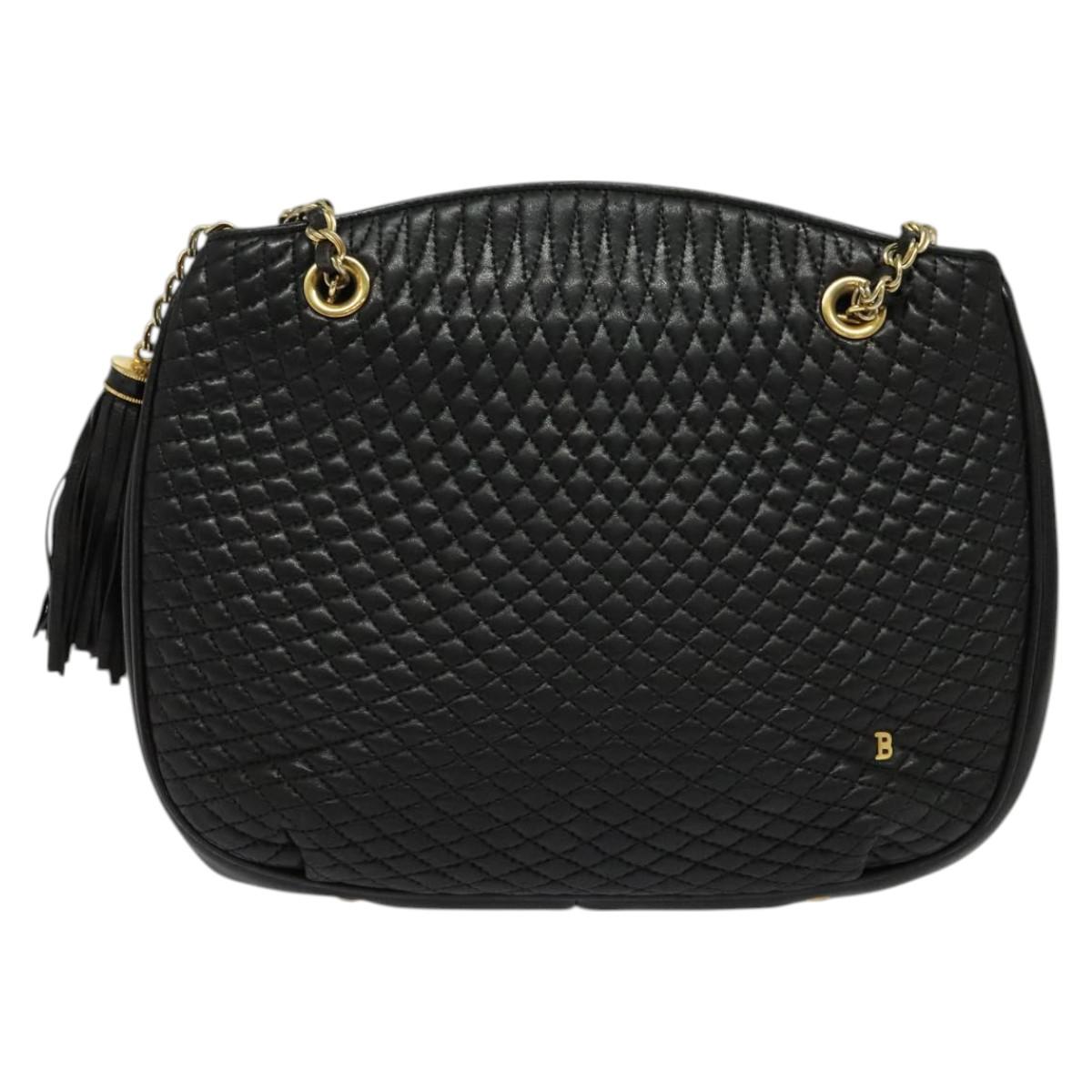 BALLY Chain Shoulder Bag Leather Black Gold Auth bs24787