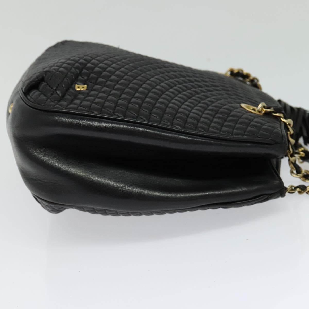 BALLY Chain Shoulder Bag Leather Black Gold Auth bs24787