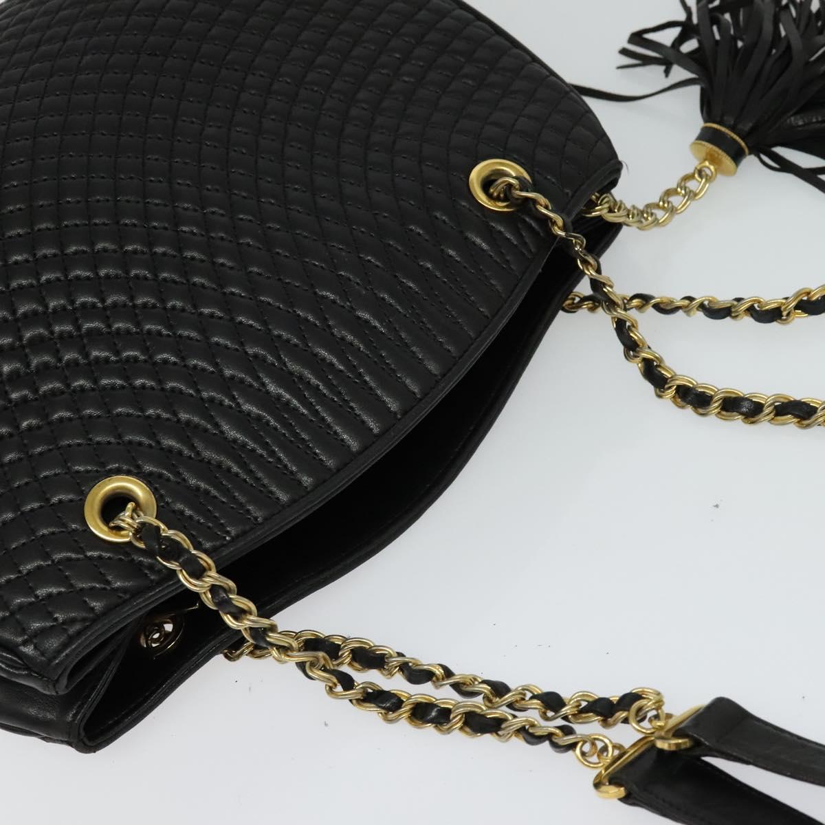 BALLY Chain Shoulder Bag Leather Black Gold Auth bs24787