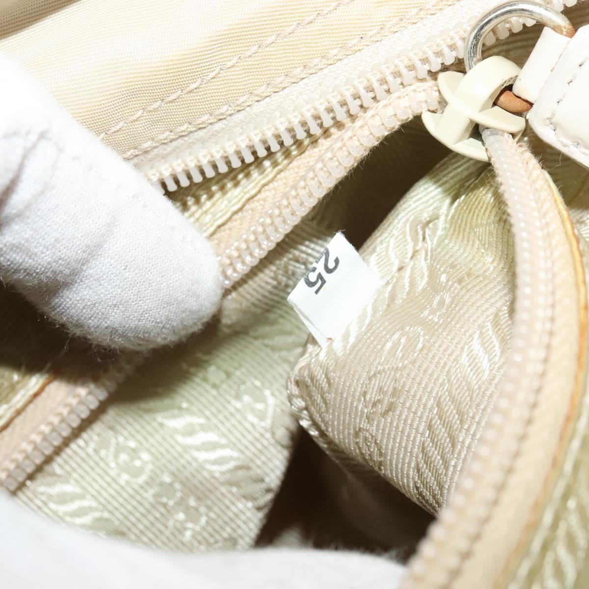 PRADA Tote Bag Nylon Beige Silver Auth bs24791