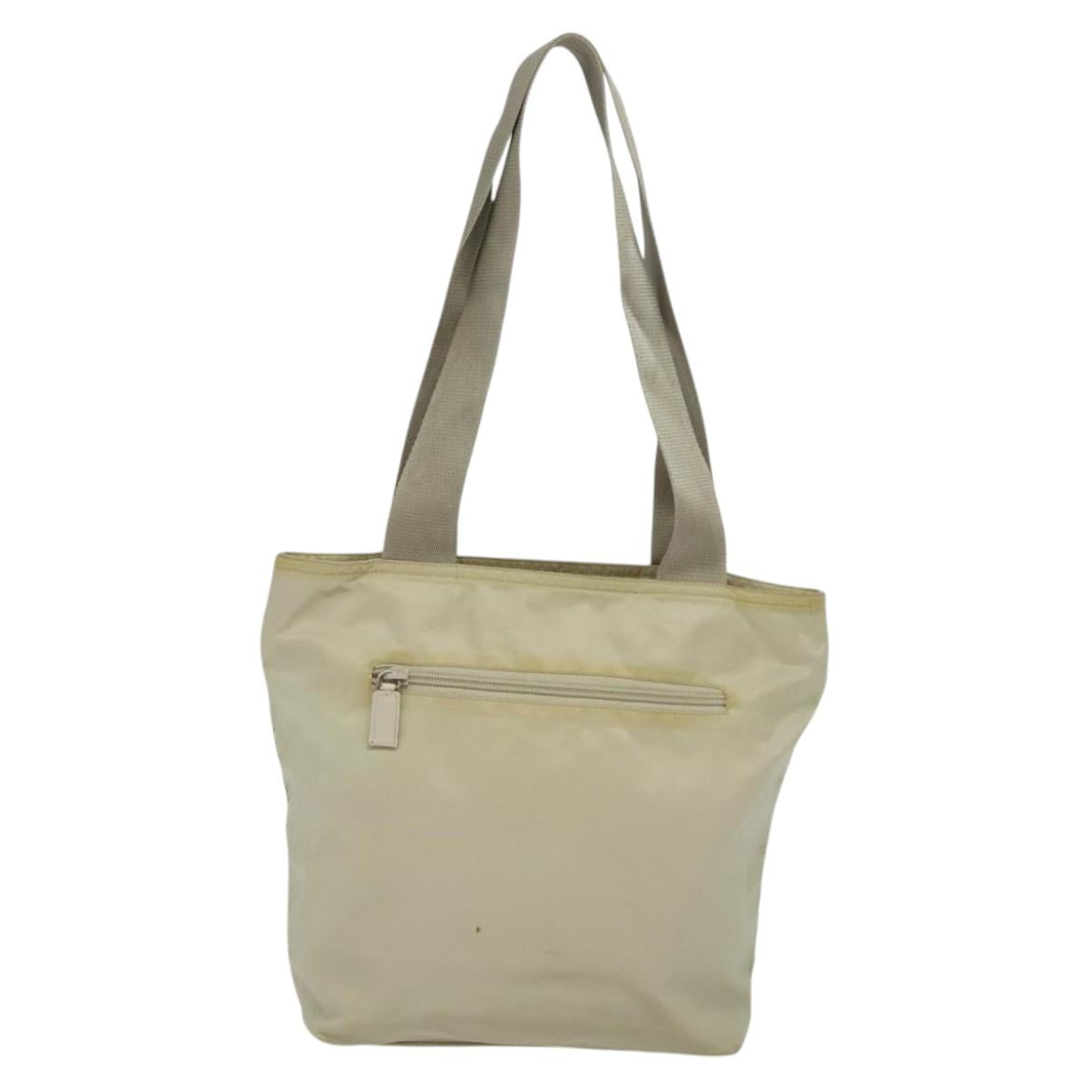 PRADA Tote Bag Nylon Beige Silver Auth bs24791