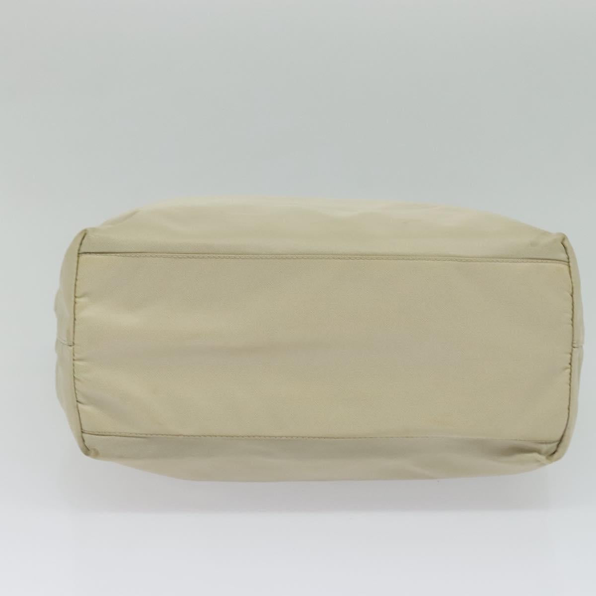 PRADA Tote Bag Nylon Beige Silver Auth bs24791