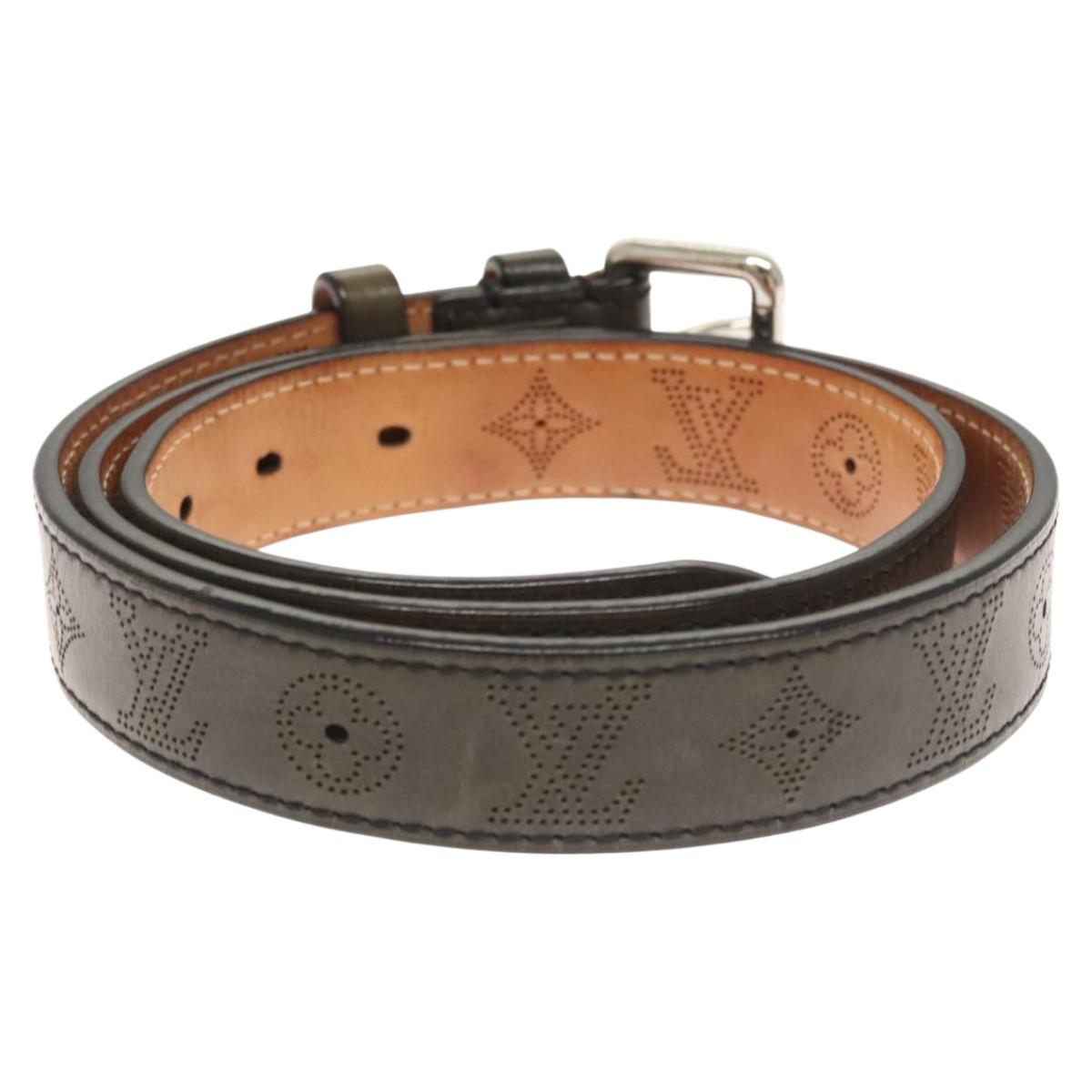 LOUIS VUITTON Mahina Ceinture Perfo Belt Leather Gray LV Auth bs24796