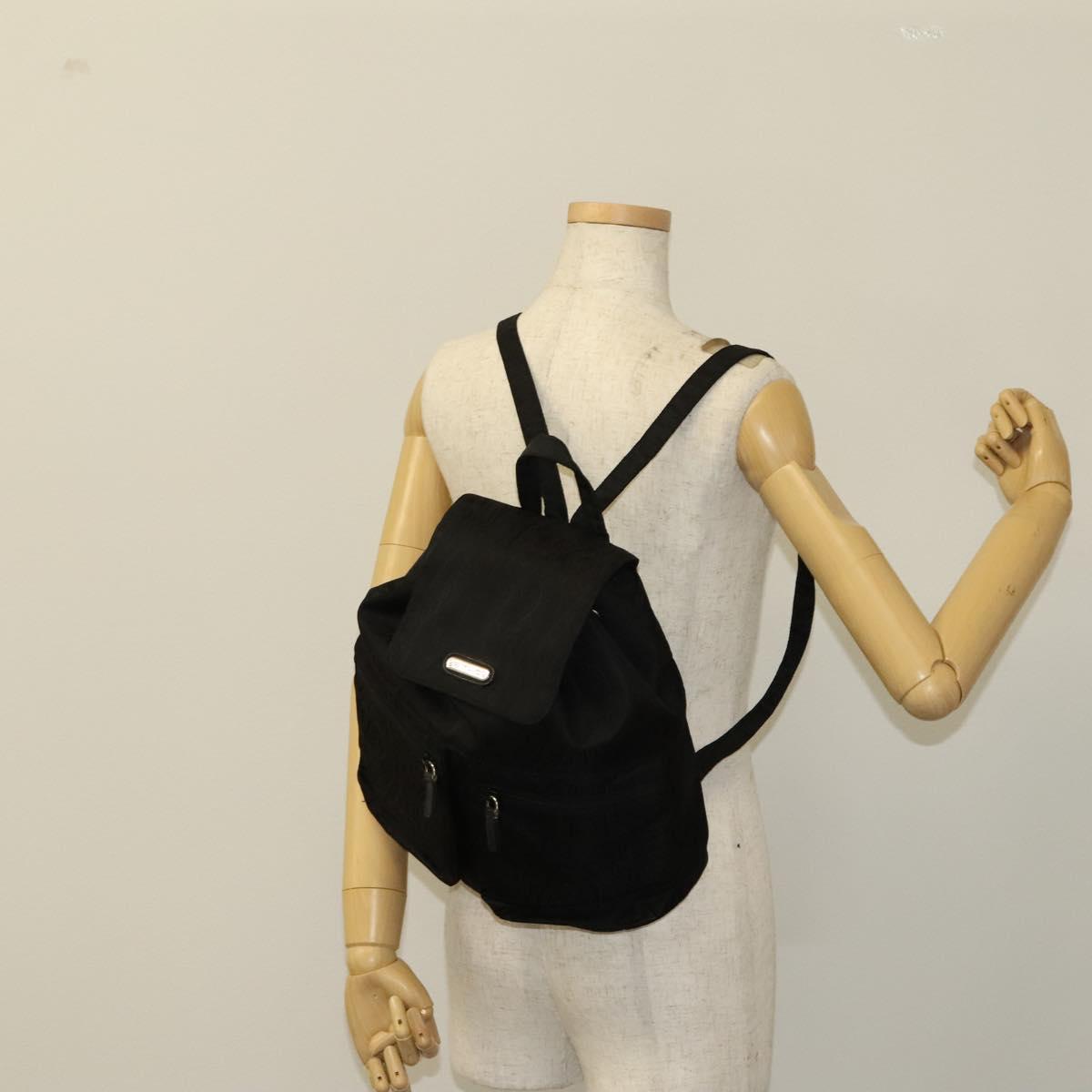 ETRO Backpack Nylon Silver Black Auth bs24801