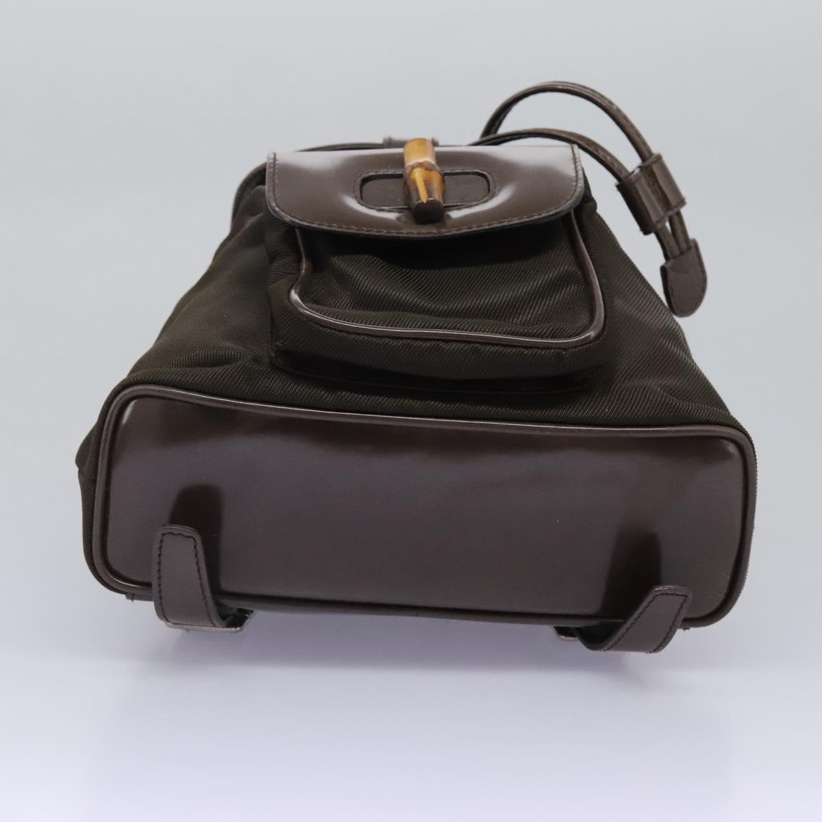 GUCCI Bamboo Backpack Nylon Brown Silver 003 1998 0030 Auth bs24832