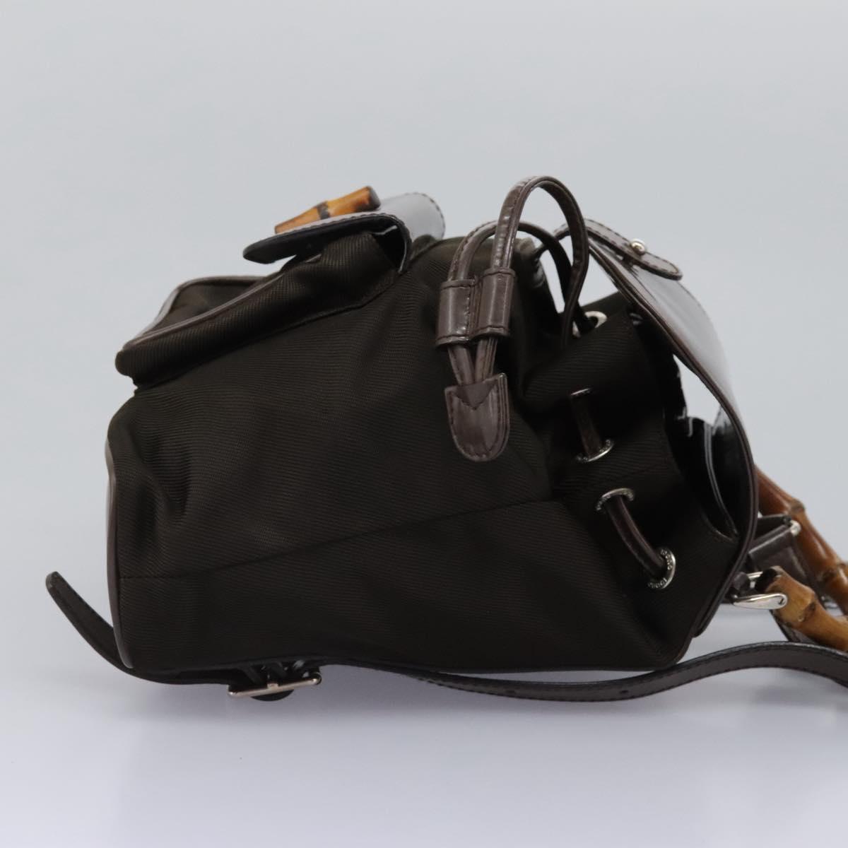 GUCCI Bamboo Backpack Nylon Brown Silver 003 1998 0030 Auth bs24832