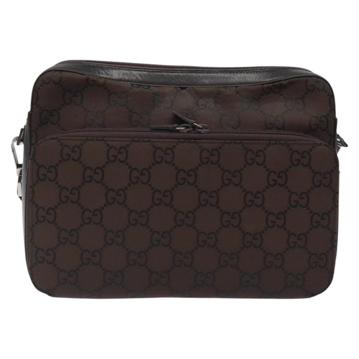 GUCCI GG Canvas Shoulder Bag Brown Silver 001 3294 Auth bs24855
