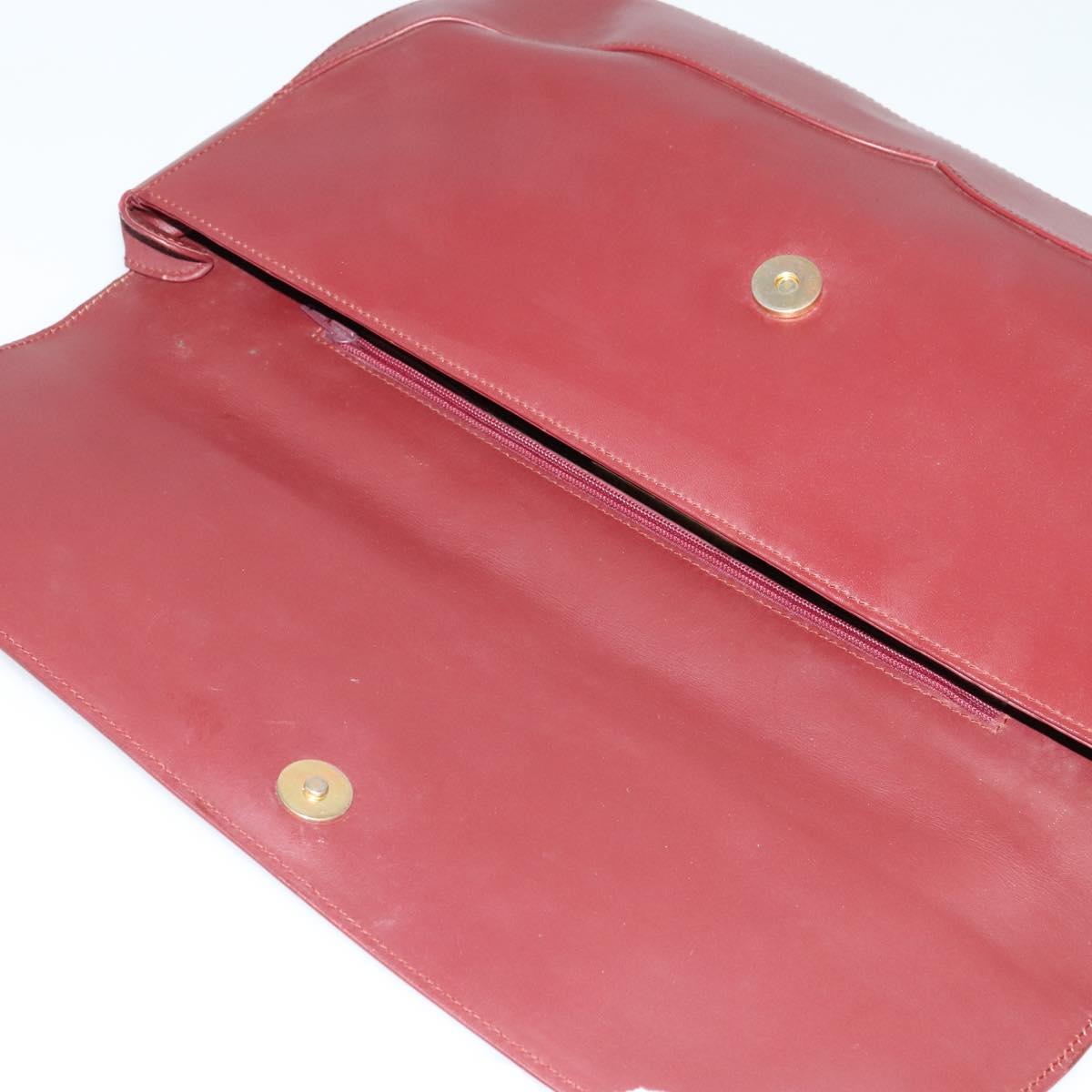 CARTIER Clutch Bag Leather Bordeaux Gold Auth bs24868