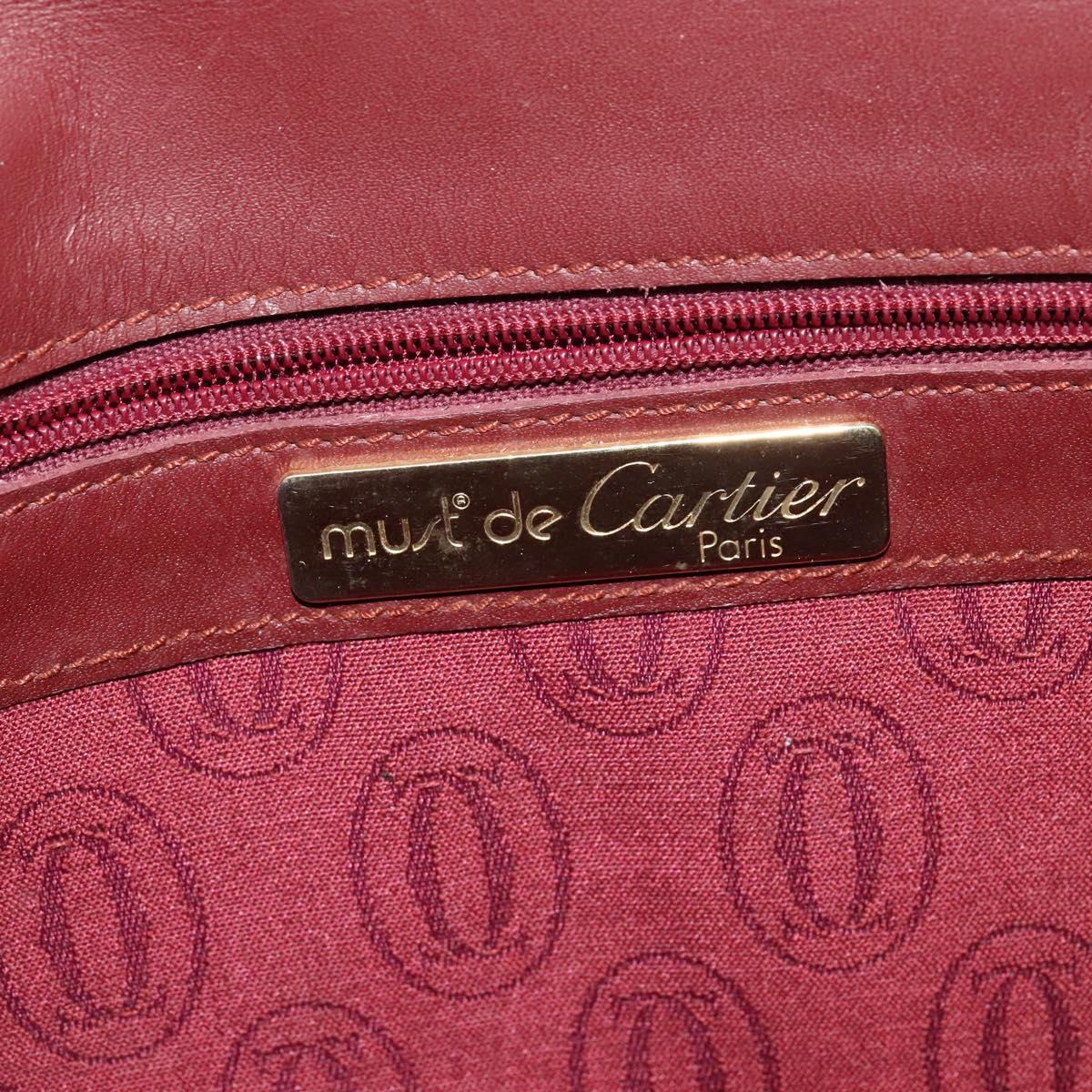 CARTIER Clutch Bag Leather Bordeaux Gold Auth bs24868