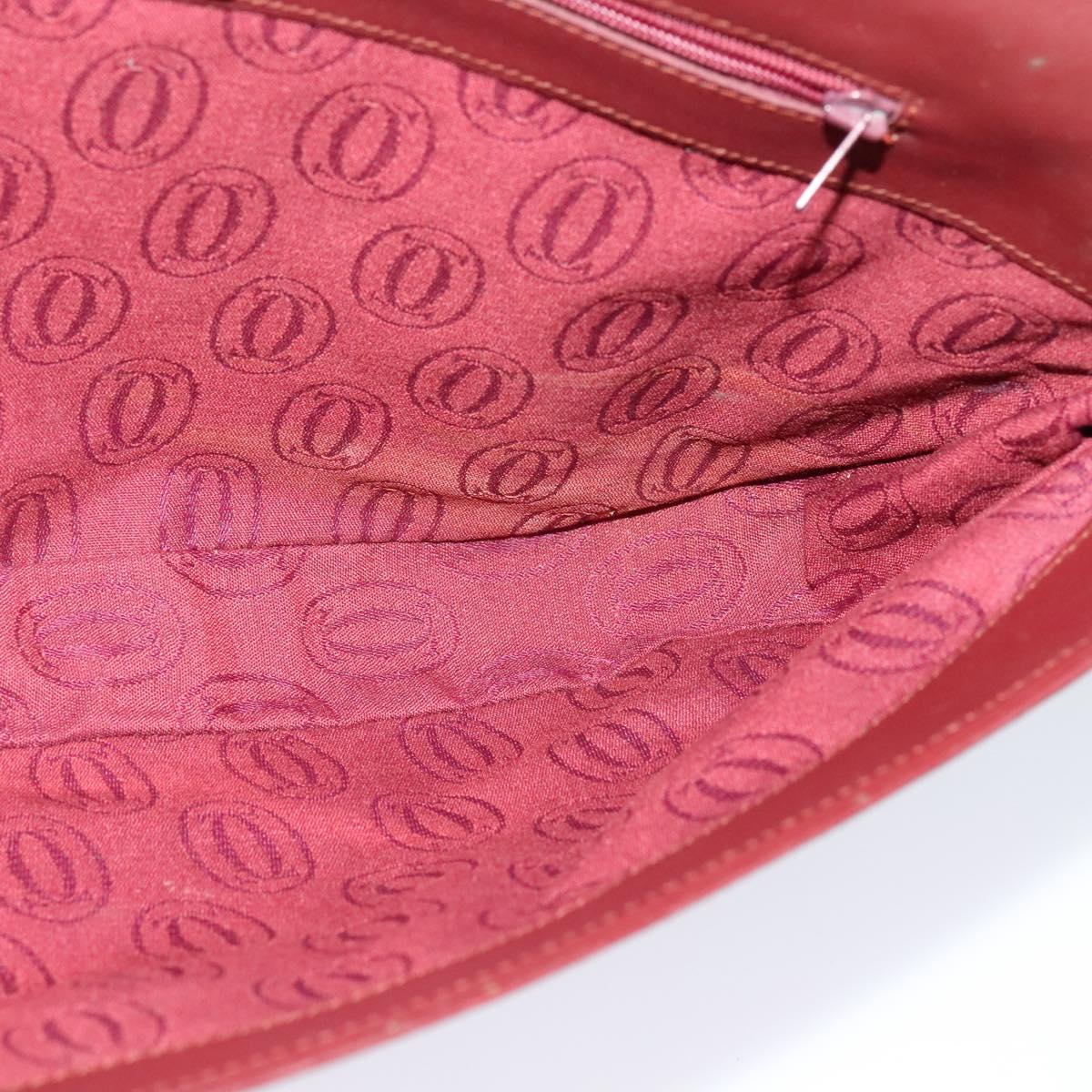 CARTIER Clutch Bag Leather Bordeaux Gold Auth bs24868