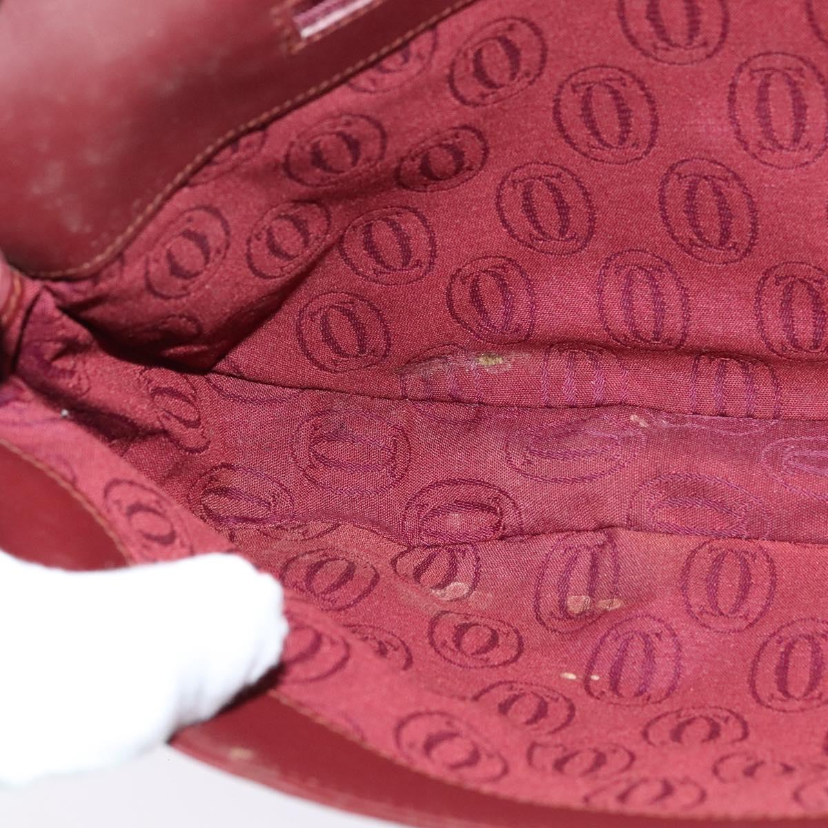 CARTIER Clutch Bag Leather Bordeaux Gold Auth bs24868