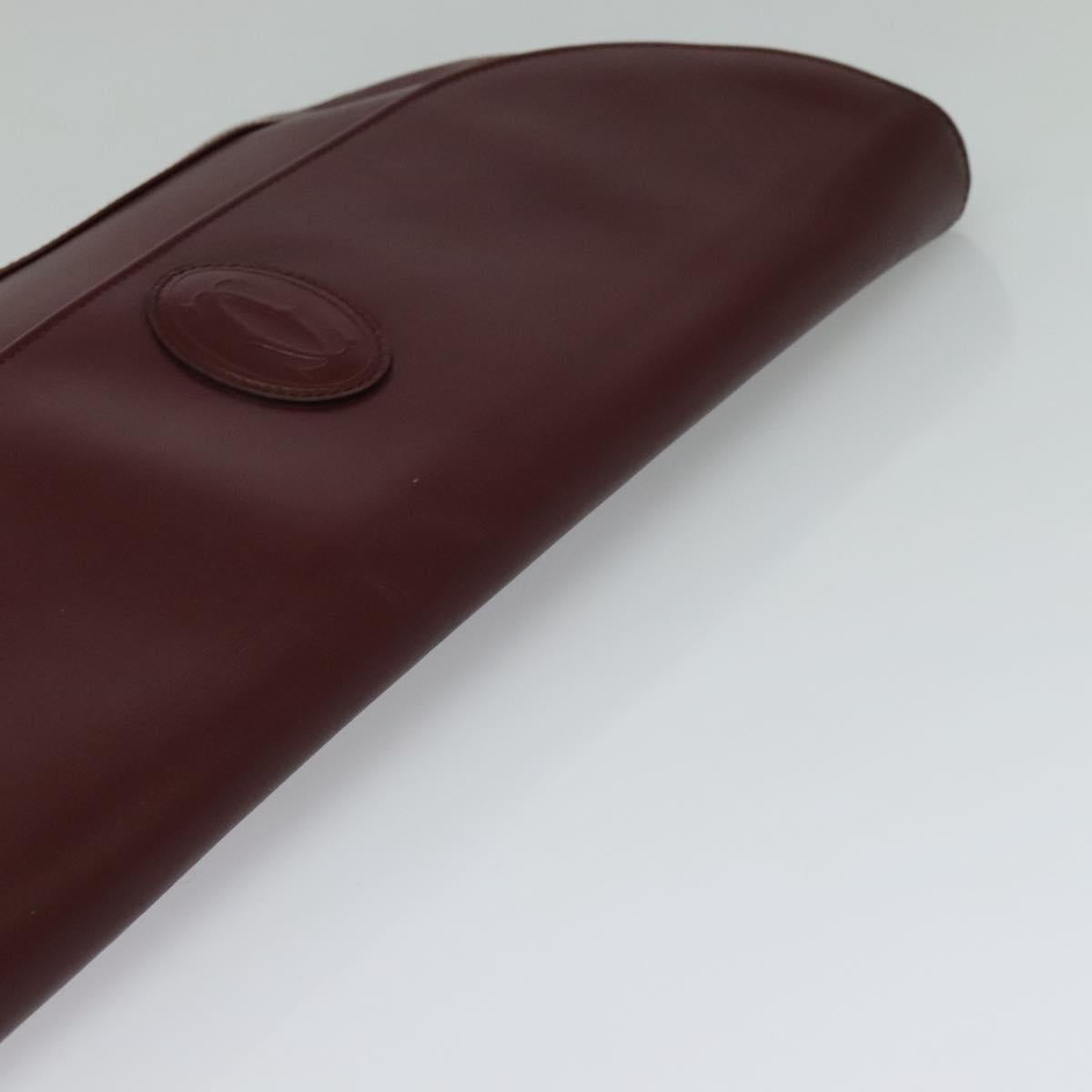 CARTIER Clutch Bag Leather Bordeaux Gold Auth bs24868