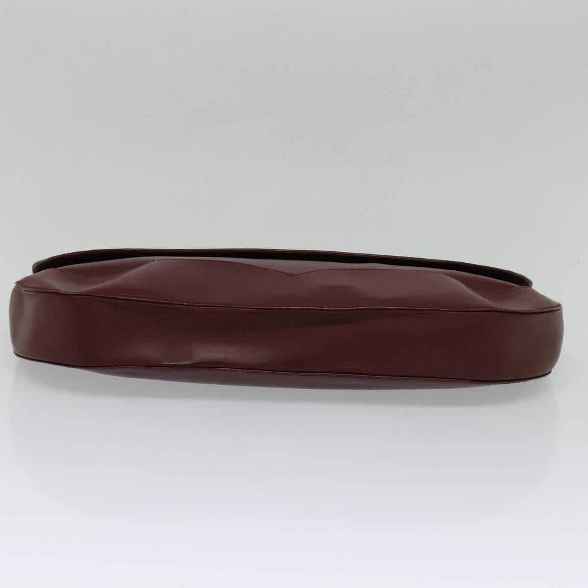 CARTIER Clutch Bag Leather Bordeaux Gold Auth bs24868